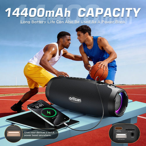 Ortizan 100W 휴대용 Bluetooth 스피커 | IPX7·RGB 조명·12시간 (상품 이미지 2)