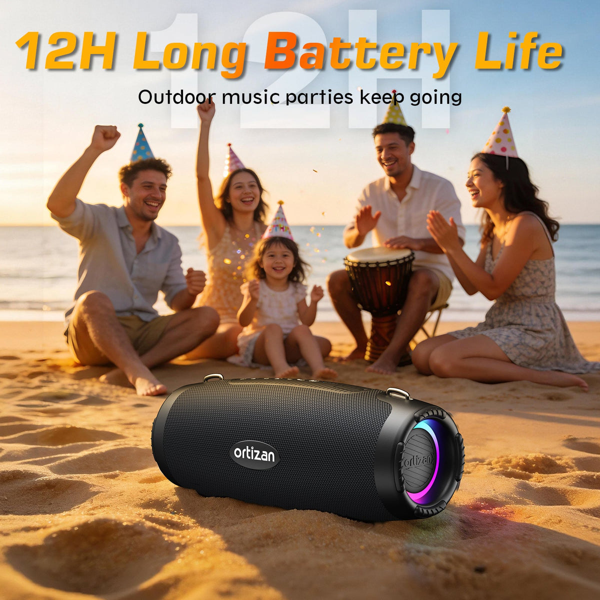 Ortizan 100W 휴대용 Bluetooth 스피커 | IPX7·RGB 조명·12시간 (상품 이미지 4)