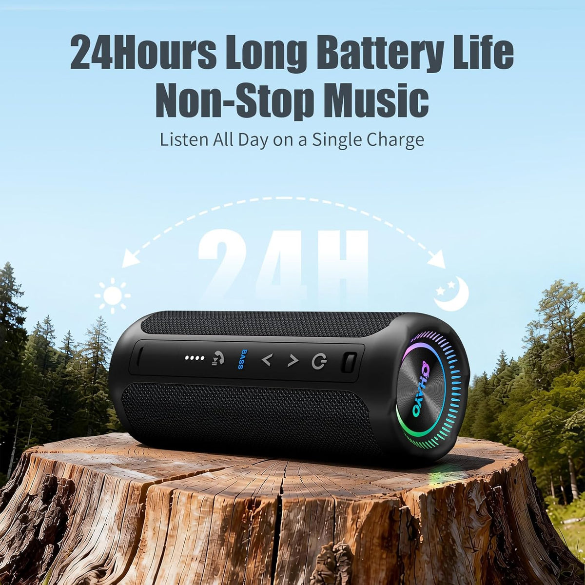 Ortizan 25W 휴대용 Bluetooth 스피커 | IPX7·24시간·LED 조명 (상품 이미지 4)
