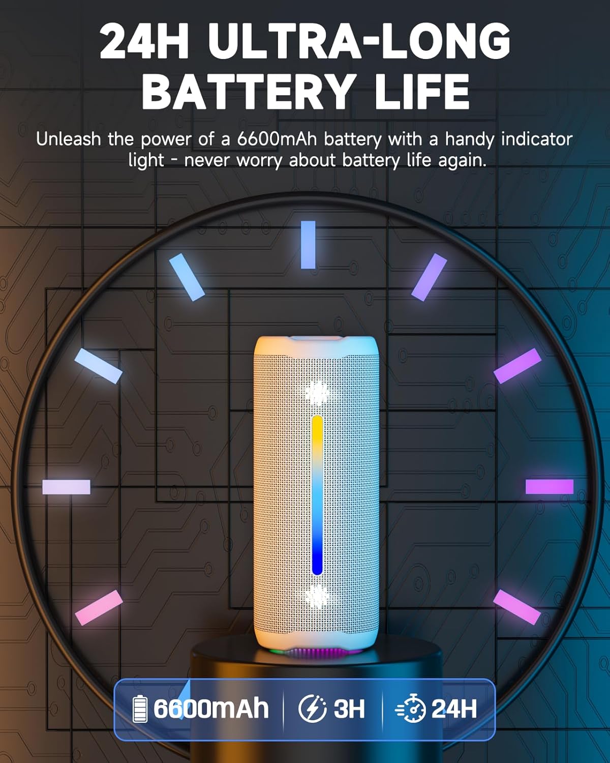 Ortizan 25W 휴대용 Bluetooth 스피커 | IPX7·24시간·LED 조명 (상품 이미지 5)