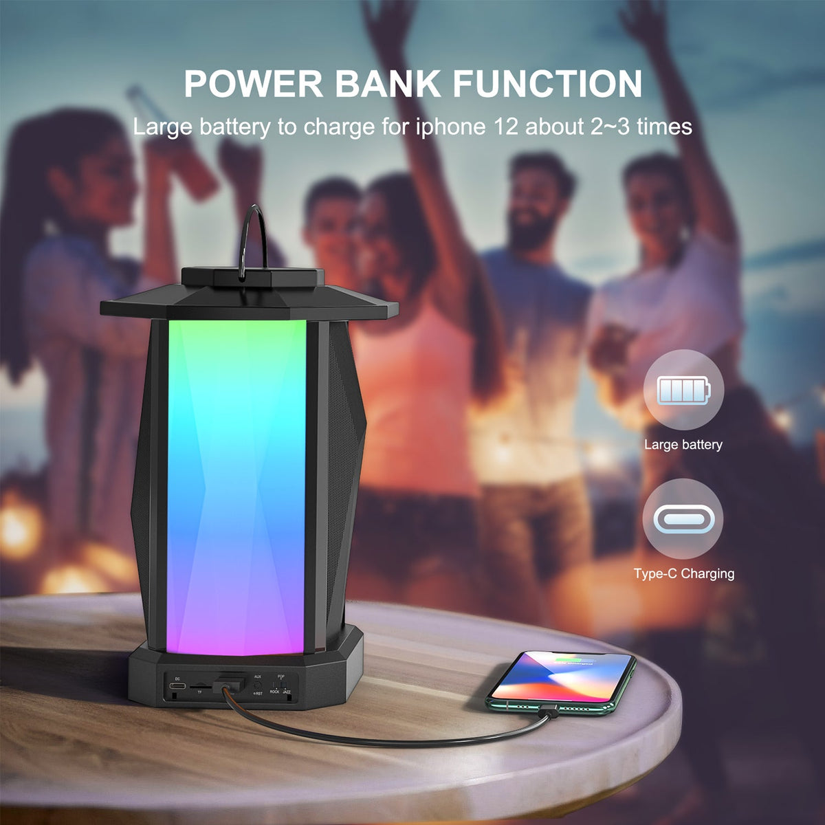 Ortizan X12 50W 랜턴 Bluetooth 스피커 | IPX5·최대 40시간 (상품 이미지 2)