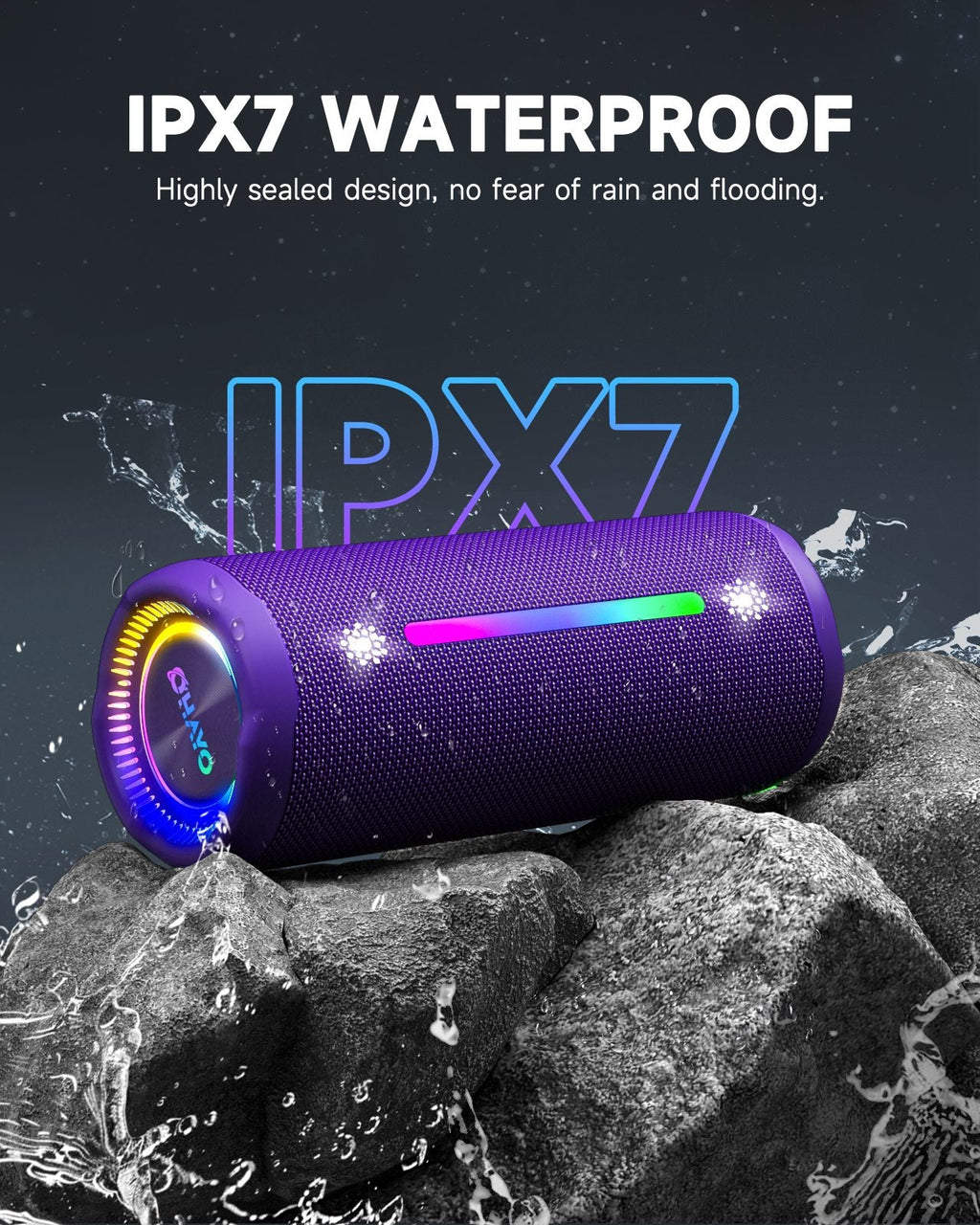 Ortizan 25W 휴대용 Bluetooth 스피커 | IPX7·24시간·LED 조명 (상품 이미지 2)