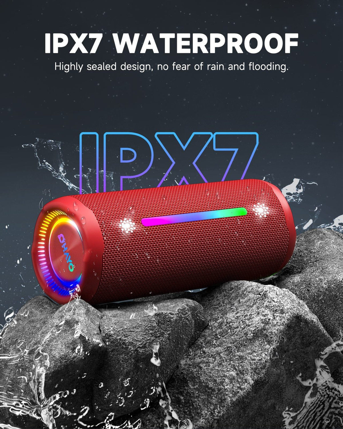 Ortizan 25W 휴대용 Bluetooth 스피커 | IPX7·24시간·LED 조명 (상품 이미지 2)