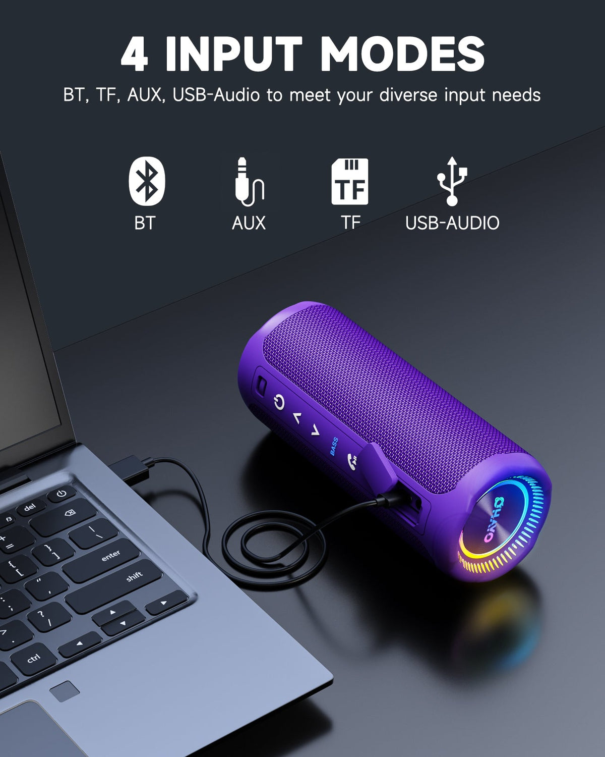 Ortizan 25W 휴대용 Bluetooth 스피커 | IPX7·24시간·LED 조명 (상품 이미지 7)