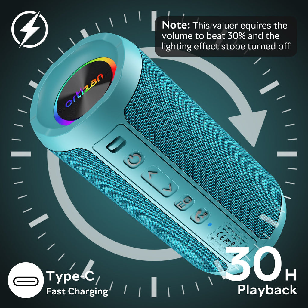 Ortizan 휴대용 Bluetooth 스피커 | LED·최대 30시간·IPX7 (상품 이미지 4)